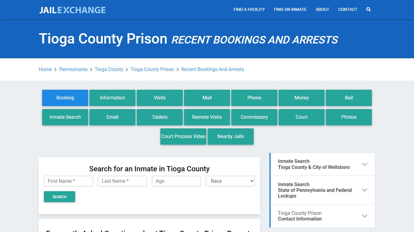 Tioga County Prison PA Recent Arrests and Bookings - Jail Exchange