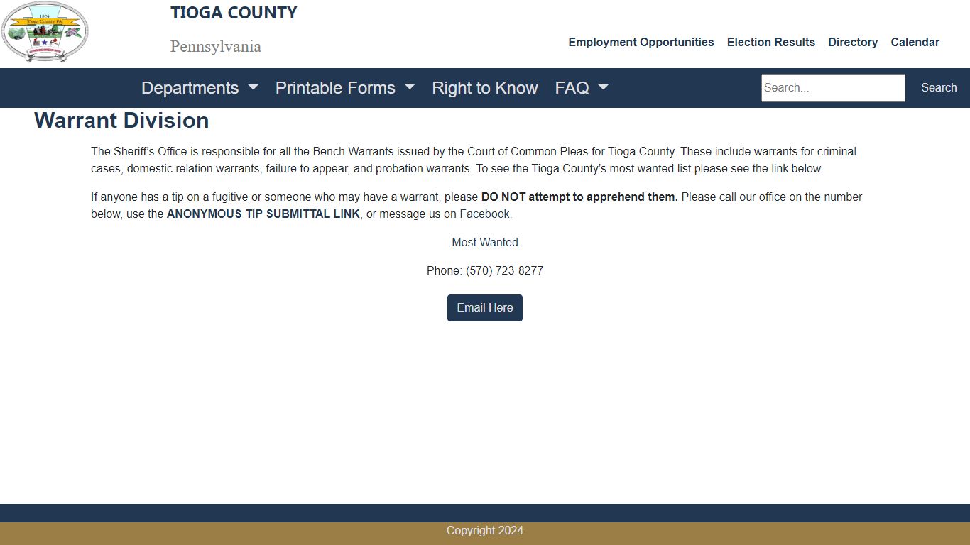 Tioga County PA - Warrant Division - Tioga County, Pennsylvania