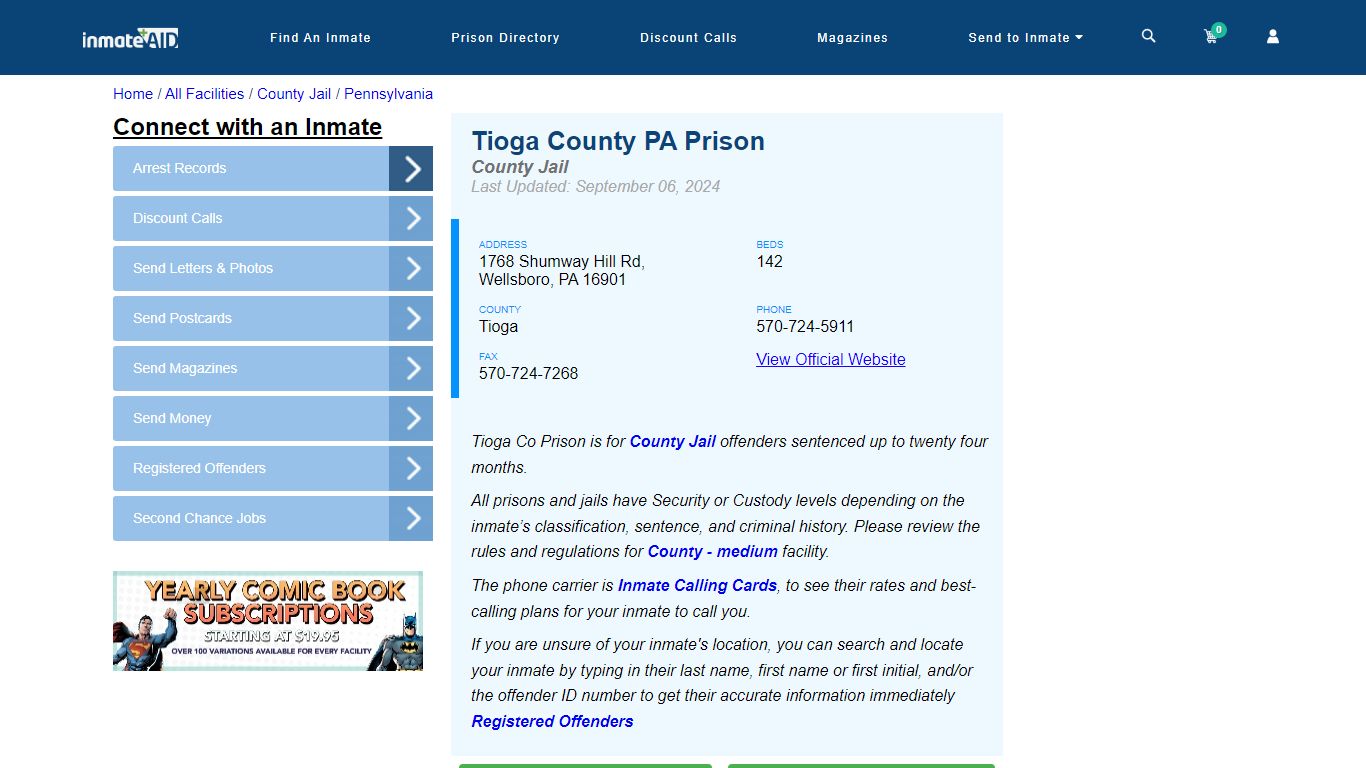 Tioga County PA Prison - Inmate Locator